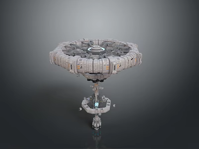 Futuristic Circular Space Station Platform With Metallic Mechanical Support Base Design 3d model
