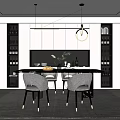 Elegant Modern Restaurant Interior Design With Dining Table Chairs Pendant Lights And Wine Racks