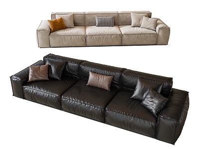 Modern three-seat sofa leather sofa 3d model