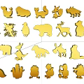 Golden Animal Silhouettes Set Featuring Various Wildlife Shapes And Decorative Patterns