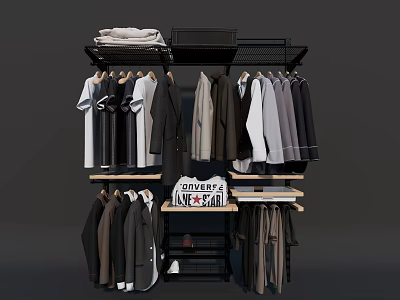 Modern Wardrobe Design With Multiple Hanging Sections Folded Clothes Storage Basket And Drawers 3d model