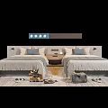 Cozy Single Beds Bedroom Interior With Bedside Tables Lamps Soft Pillows And Plush Rug