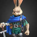 Rabbit Creature Character 3D Model With Sword Blue Cape And Green Outfit 3d model
