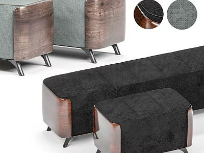 Modern Sofa Bench With Black Fabric Cushion Wooden Legs And Matching Footstool 3d model