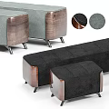 Modern Sofa Bench With Black Fabric Cushion Wooden Legs And Matching Footstool
