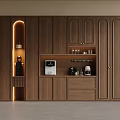 Elegant Walnut Wood Wine Cabinet With Display Shelves Drawers And Built in Lighting