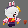 Cute Cartoon Rabbit With Pink Ears Red Vest Yellow Decoration And Small Brown Bear Toy