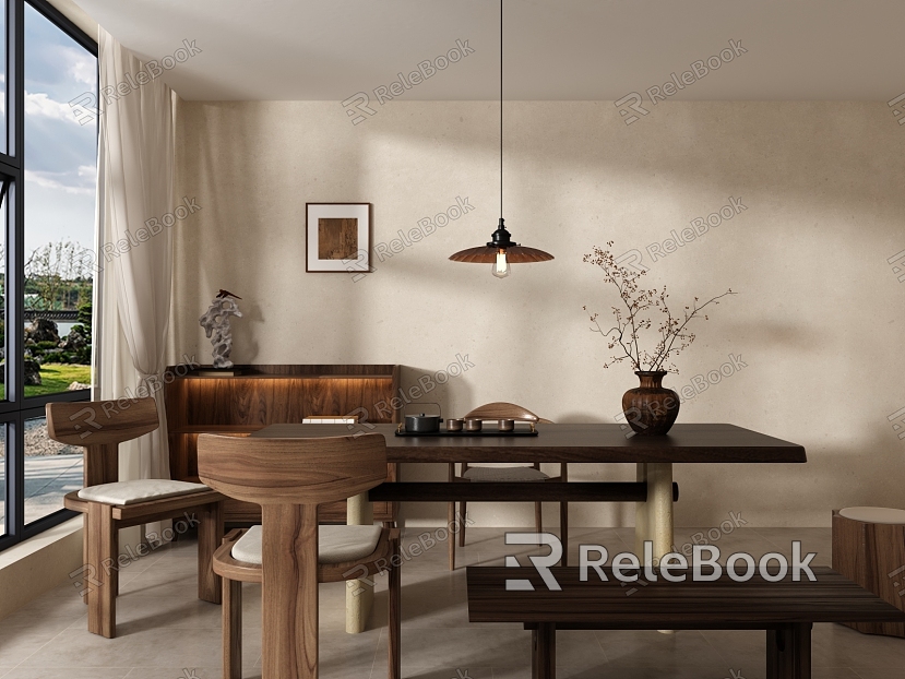 Qui Restaurant Table and Chair Combination Ceiling Sideboard Taihu Stone model