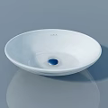 White VIFA Round Washbasin with Blue Drain Hole on Gray Background and Reflection 3d model