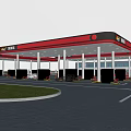 Orange Canopy Gas Station With Fuel Pumps And Vehicles Refueling Bright Lighting In Service Area