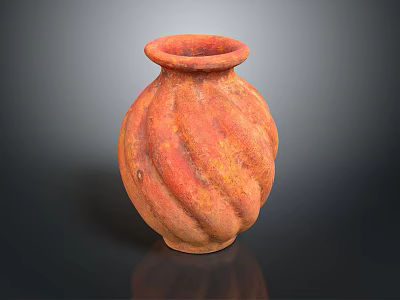 Artisan Red Terracotta Vase Sculpture With Intricate Spiral Carving And Smooth Finish 3d model