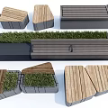 Modern Landscape Seating With Wooden Panels Gray Frames And Grass Elements 3d model