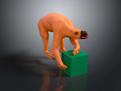 Orange Fantasy Game Character Grasping Green Cube With Claws On Gray Background 3D Render 3d model