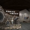 Traditional Chinese Cultural Center Interior With Calligraphy Exhibits And Wooden Display Cabinets