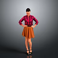Child Wearing Red Black Plaid Shirt and Brown Skirt Standing with Hands on Hips