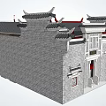 Traditional Ancient Architecture With Overhanging Eaves Gray Brick Walls And Carved Windows