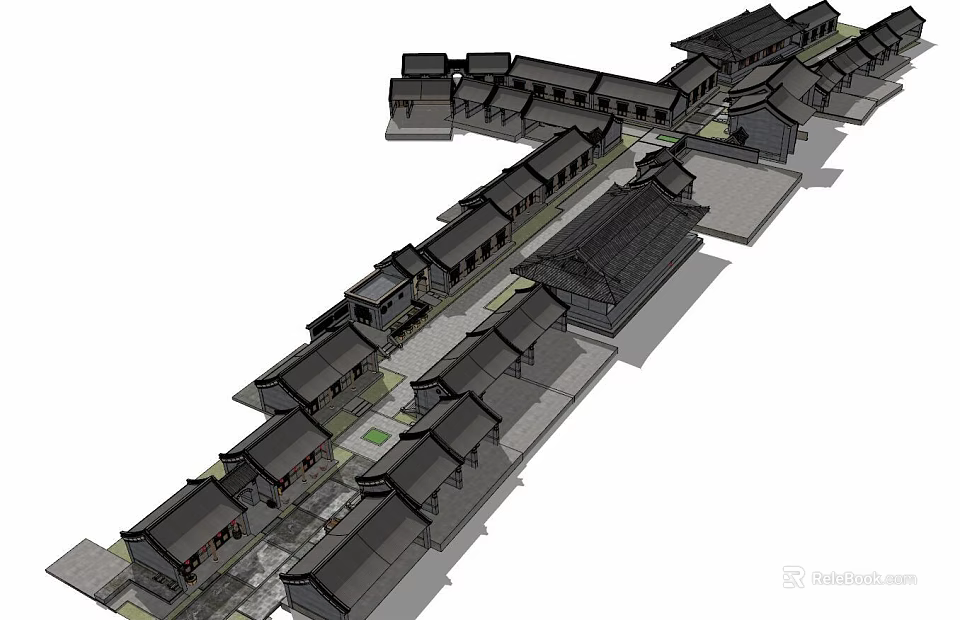 Ancient Chinese Architecture Complex With Traditional Roofs Courtyards And Street Layout 3d model 