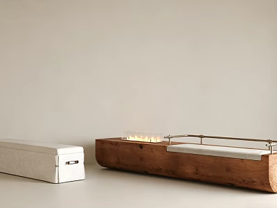Elegant White And Wooden Sofa Bench With Metal Rail And Ambient Lighting 3d model