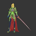 Fantasy Female Warrior Character With Elaborate Golden Red Armor And Long Sword