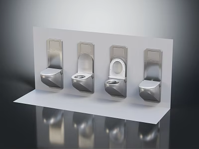 Silver Toilet Models On White Display Stand With Modern Design For Home Living Essentials 3d model