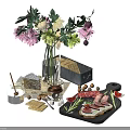 Elegant Decorative Ornament Set With Flower Bouquet Vase Cracker Box Cheese Nuts And Charcuterie Board