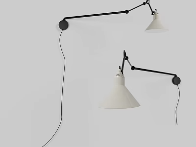 Modern Adjustable Wall Lamps With Black Metal Arms And White Shades 3d model