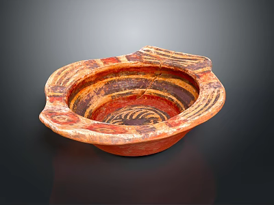 Traditional Ceramic Bowl With Red Brown Color And Wavy Edge Decorative Pattern 3d model