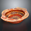 Traditional Ceramic Bowl With Red Brown Color And Wavy Edge Decorative Pattern
