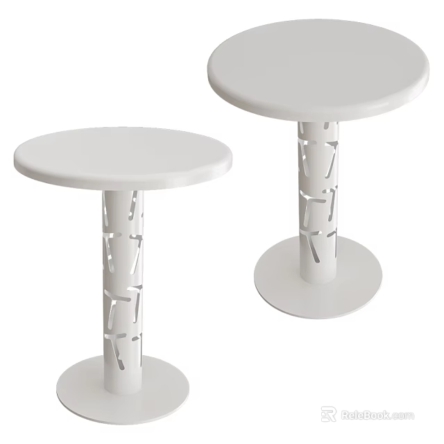 White Round Top Side Tables With Openwork Geometric Pattern Legs And Circular Base 3d model