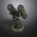 Military Green Dual Barrel Weapon Turret With Mechanical Arm And Stable Base