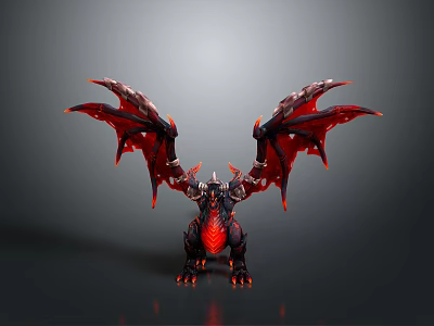 Fierce Fantasy Creature Character With Red And Black Spiked Wings And Glowing Red Body 3d model