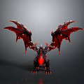 Fierce Fantasy Creature Character With Red And Black Spiked Wings And Glowing Red Body