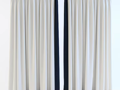 Beige White Curtains With Vertical Dark Stripes Elegant Fabric Drape For Home Interior 3d model