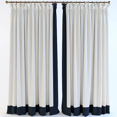 Beige White Curtains With Vertical Dark Stripes Elegant Fabric Drape For Home Interior 3d model