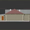 Wooden Building Structure With Red And Gray Roofs Windows And White Chimneys