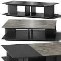 Modern Coffee Table With Marble Top And Dark Wood Frame Shelf Design 3d model