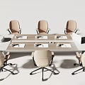 Modern Conference Table With Beige Office Chairs Documents And Water Cups In Meeting Room