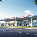 New Yi Gas Station Exterior Design With Fuel Pumps Vehicles And Road View