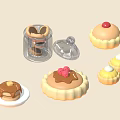 Assorted Sweet Desserts Including Strawberry Topped Tarts Chocolate Sauce Cupcakes and Yellow Pastries