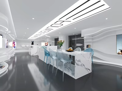 Elegant Modern Retail Showroom Interior With Marble Counter And Stylish Furniture 3d model