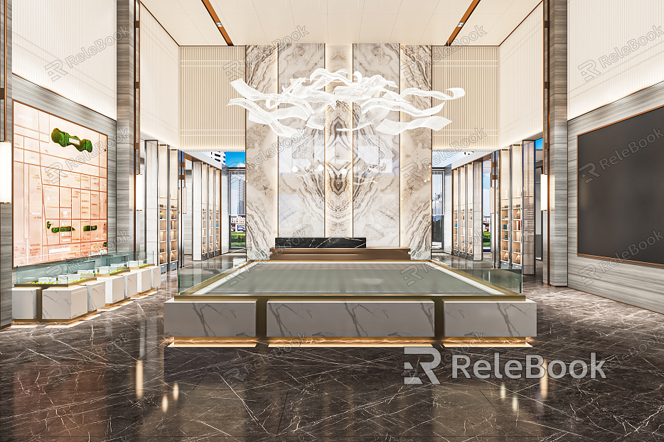 Modern Sales Office Sales Department Hall Reception Hall Lobby Front Desk Sand Plate Area Sales Department Chandelier Negotiation Area model