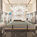 Modern Luxury Sales Office Interior Design With Marble Decor Large Chandelier And Display Area