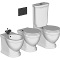 Modern Three White Ceramic Toilets With Sleek Design For Bathroom Interior 3d model