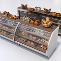 Bakery Display Shelves With Glass Doors And Transparent Cases Showcasing Fresh Bread And Assorted Pastries