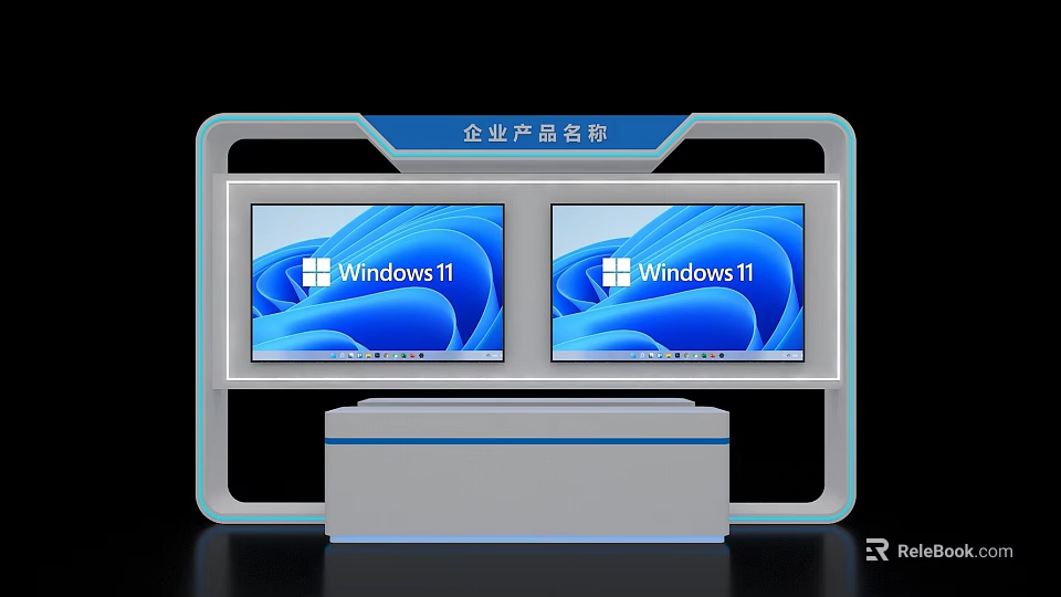 Event Display Wall With Dual Screens Showing Windows 11 And White Platform 3d model 