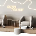 Modern Curved Fabric Leisure Chairs With Side Tables For Elegant Nail Salon Reception Area