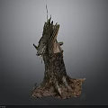 Natural Tree Stump With Rough Bark Broken Parts And Exposed Roots