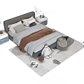 Comfortable Modern Double Bed With Soft Gray Bedding Pillows And Simple Nightstand Decor 3d model