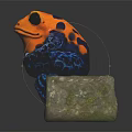 Colorful Frog Sculpture With Orange Blue Skin And Black Spots Sitting On Natural Rock