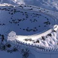 Majestic Great Wall Scenery In Snowy Winter Landscape With Mountain Backdrop